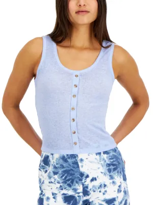 Women's Button Front Ribbed Tank Top,Blue