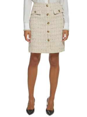 Women's Button Front Textured Skirt,Beige