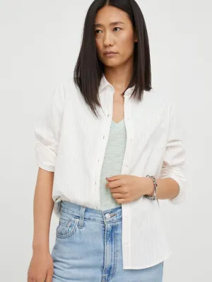 Women's Buttons Down Striped Shirt,White/Pink