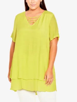 Women's Caged Ruffled Trim Top,Yellow