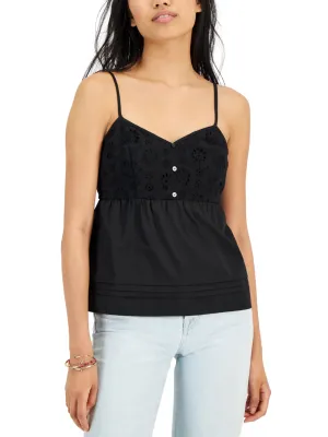 Women's Eyelet Tank Top,Black