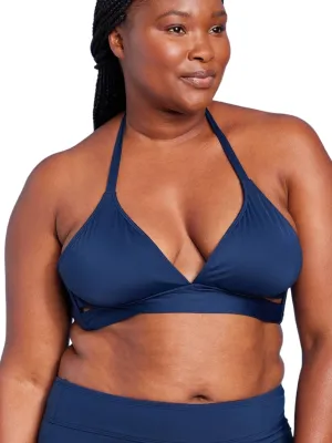 Women's Faux Wrap Halter Bikini Top,Navy