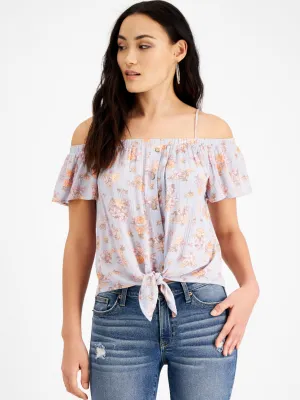 Women's Floral Printed Off Shoulder Top,Purple