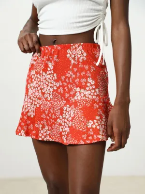 Women's Floral Printed Skirt,Brick