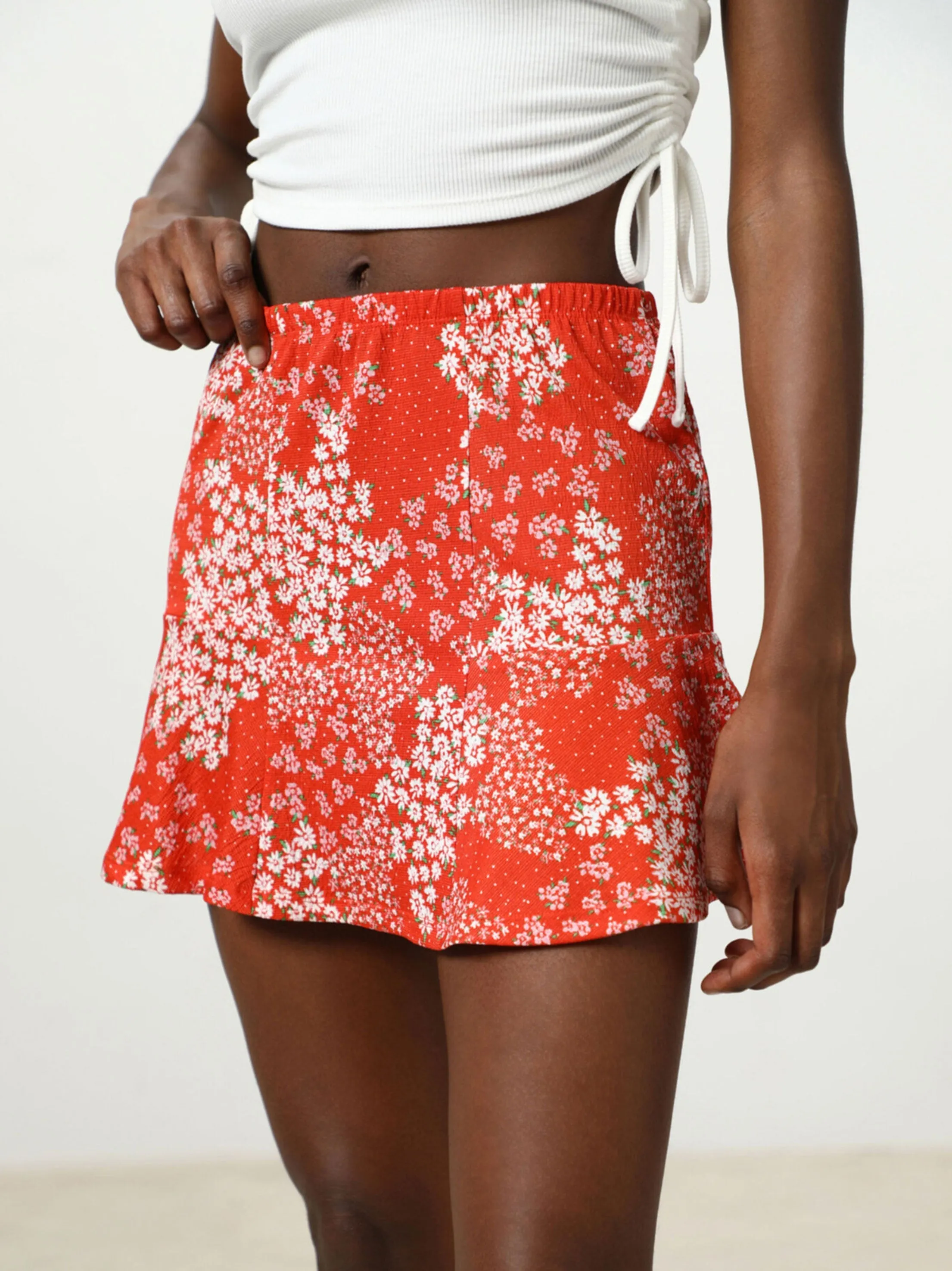 Women's Floral Printed Skirt,Brick