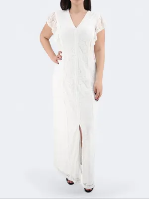 Women's Front Slit Lace Dress,White