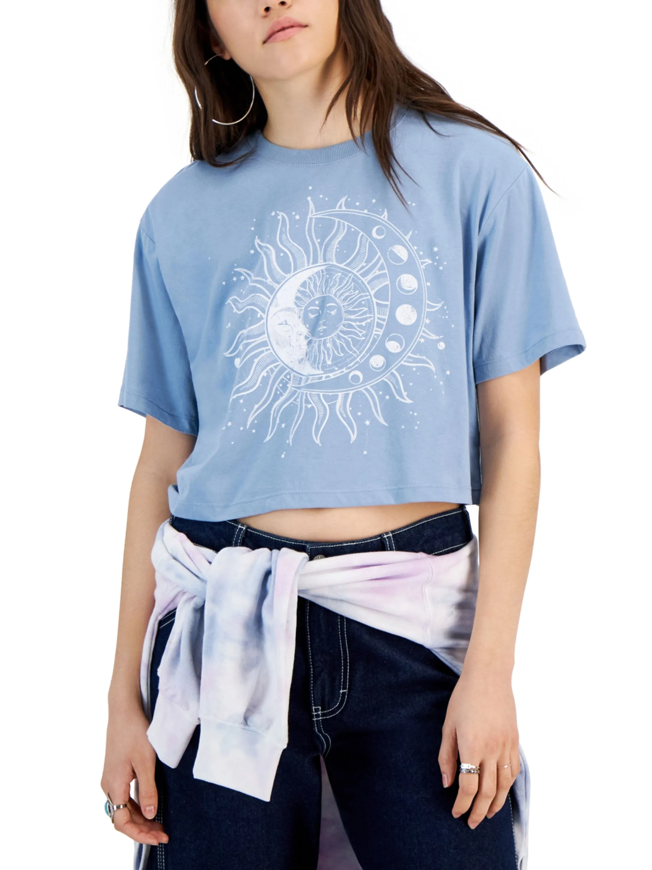 Women's Graphic Printed Cropped T-Shirt,Blue