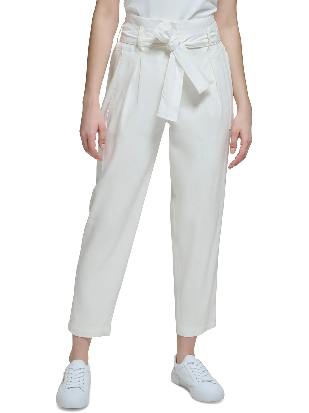 Womens Linen High Waist Cropped Pants
