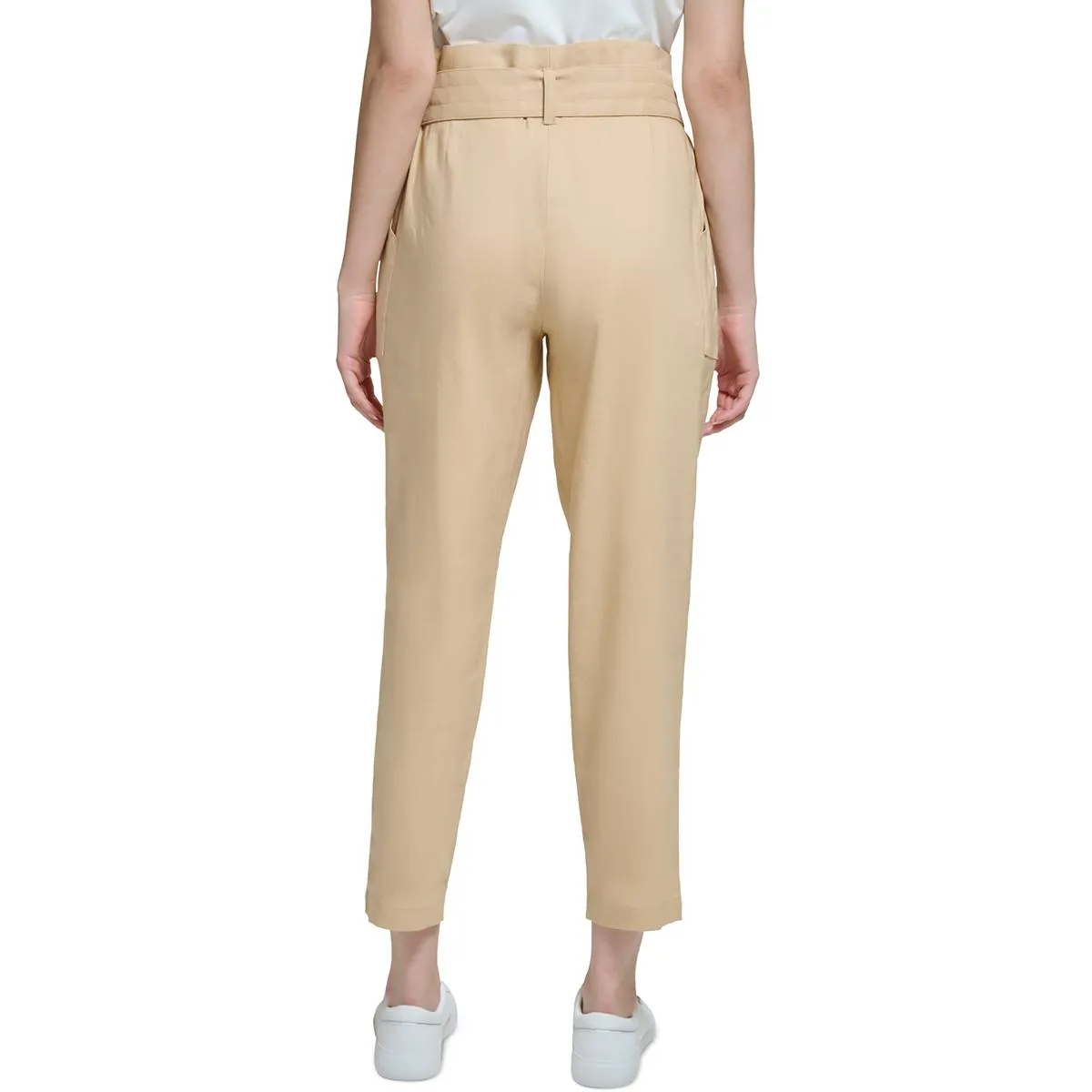 Womens Linen High Waist Cropped Pants
