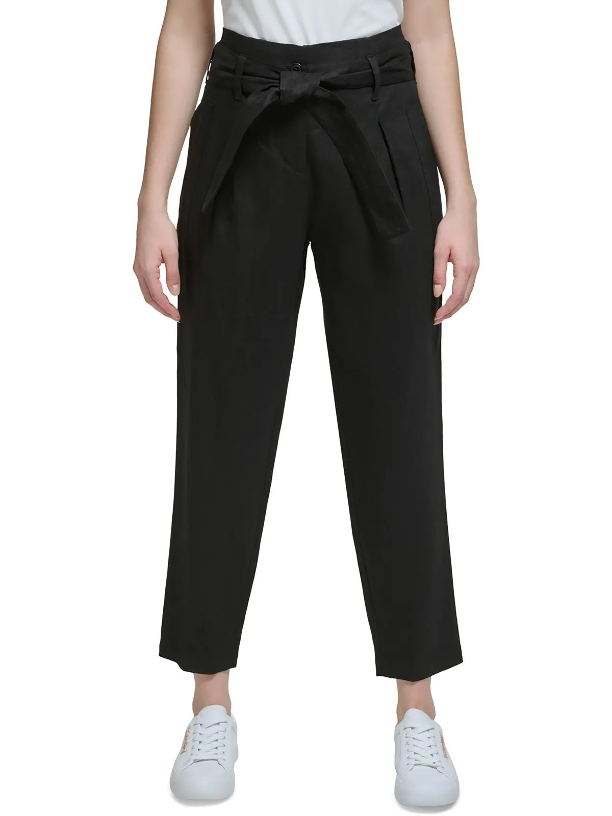 Womens Linen High Waist Cropped Pants