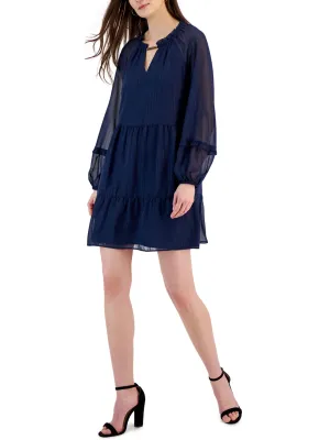 Women's Metallic Stripe Fit & Flare Dress,Navy