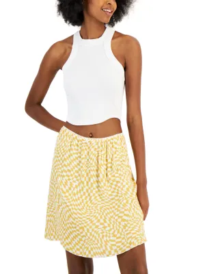 Women's Picot-Trim Checkered Skirt,Yellow/White