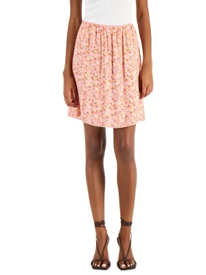 Women's Picot-Trim Floral Printed Skirt,Pink
