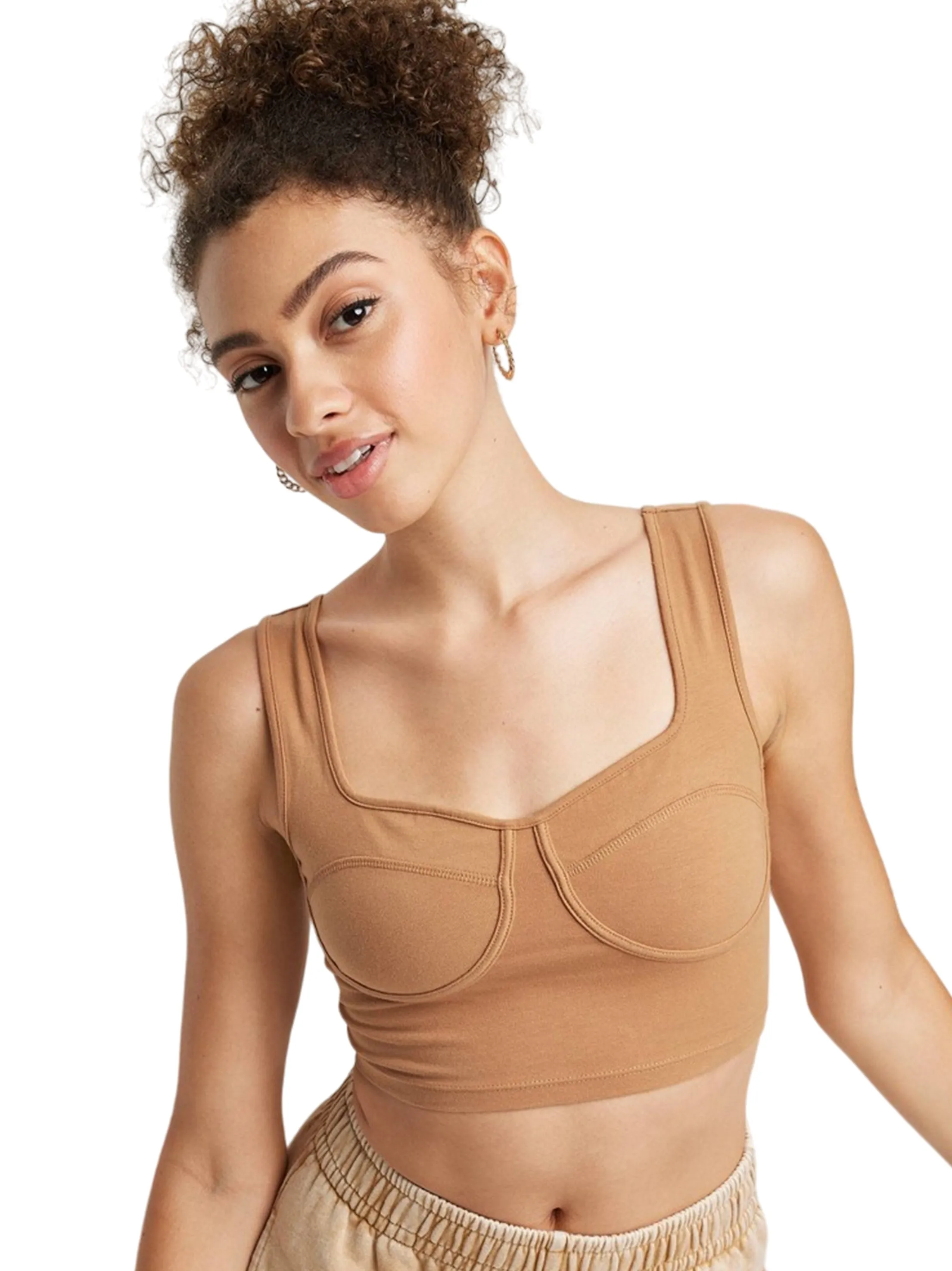 Women's Plain Solid Crop Top ,Light Brown