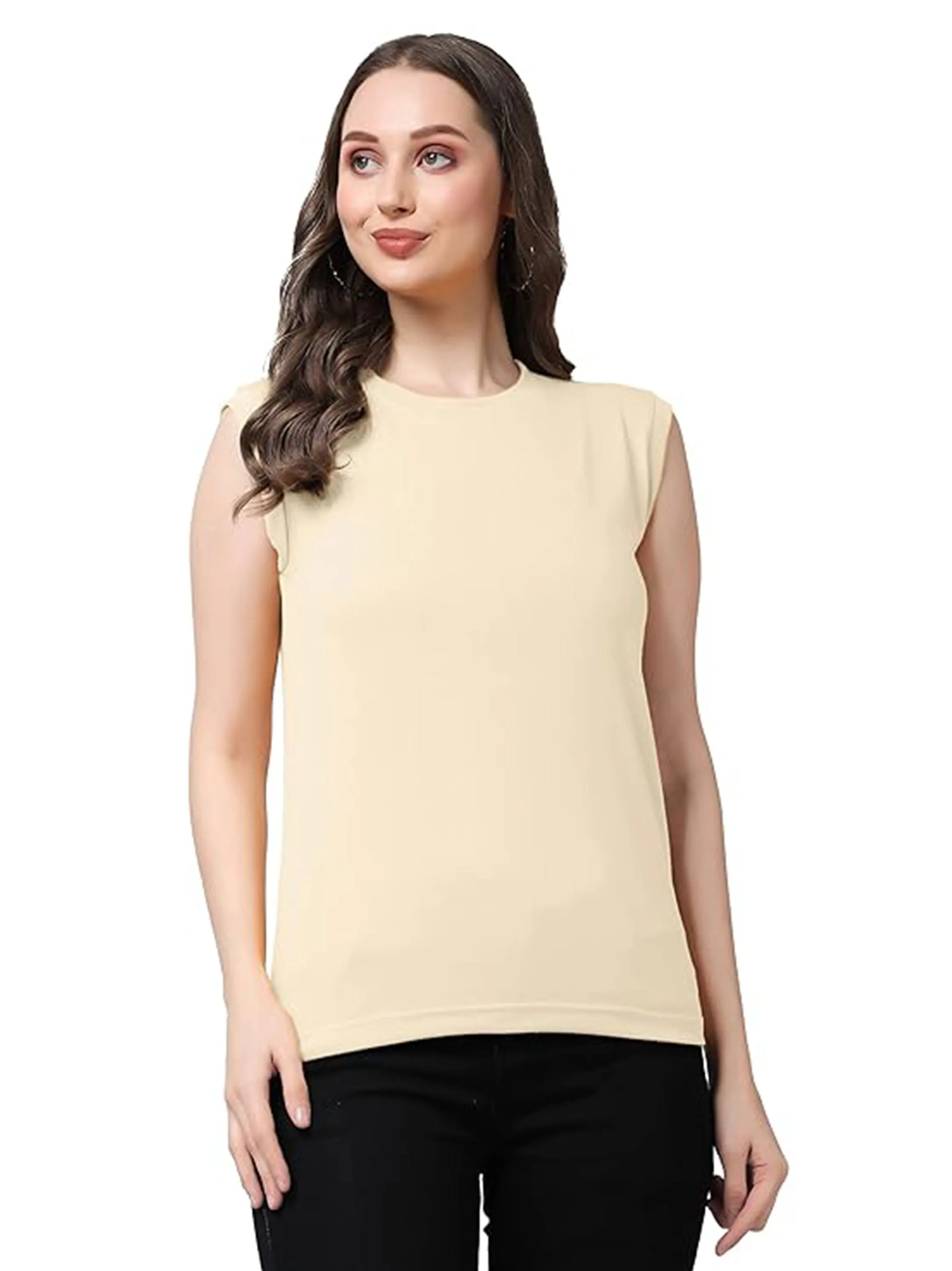 Women's Plain T-Shirt,Beige
