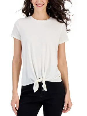 Women's Plain Tie Front Top,Cream