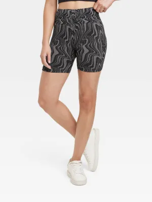 Women's Printed Bike Shorts,Black