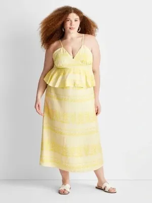 Women's Printed Ruffled Dress,Yellow