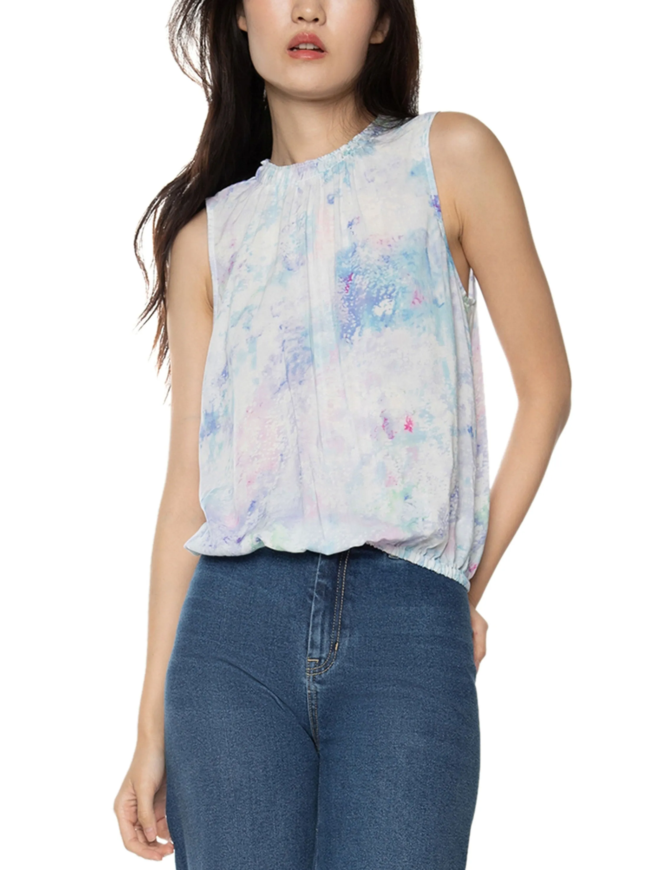 Women's Printed Shirred Top,Multi