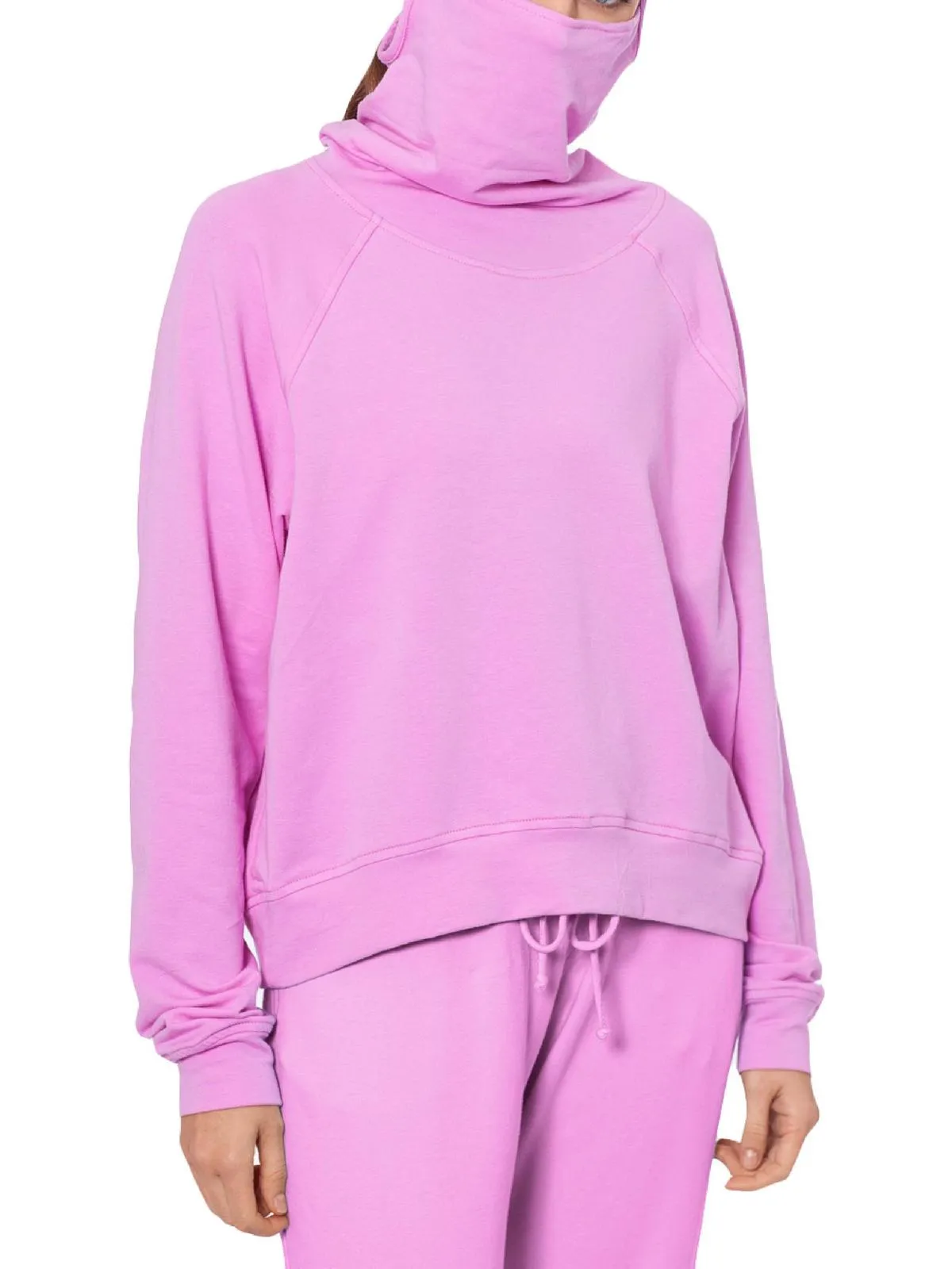 Womens Pullover Built-In Mask Crewneck Sweater