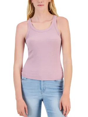 Women's Ribbed Scalloped Trim Tank,Lilac