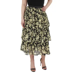 Women's Ruffle Midi Skirt,Yellow/Black