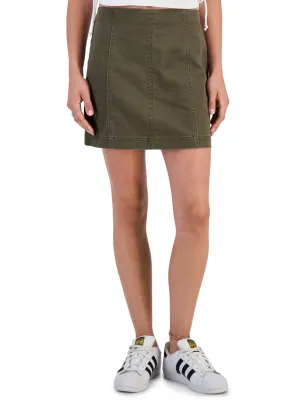Women's Seamed Denim Skirt,Olive