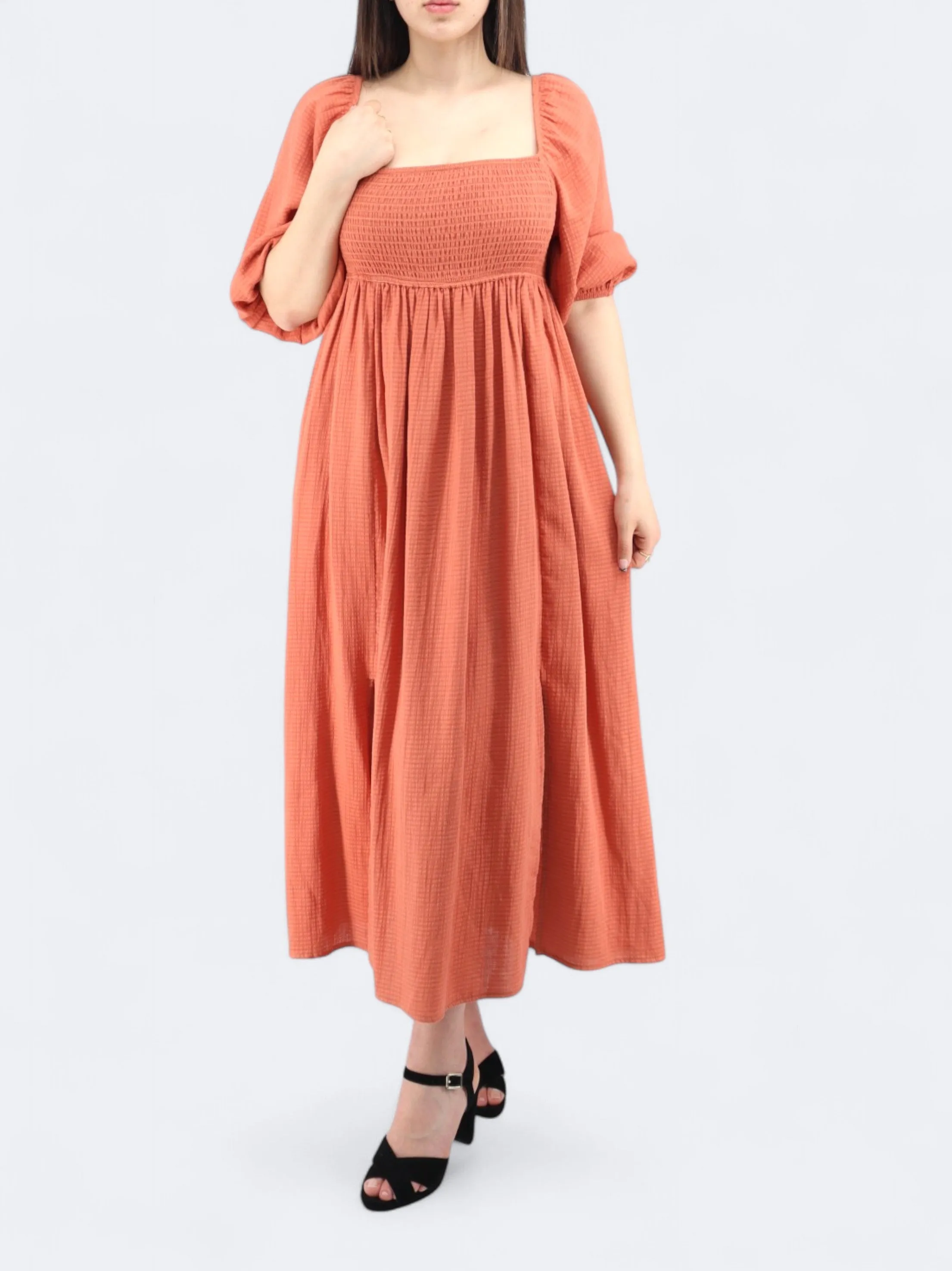 Women's Square Plaid Dress,Orange