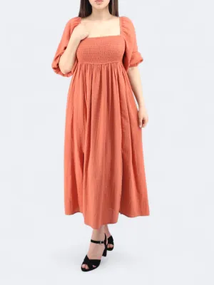 Women's Square Plaid Dress,Orange