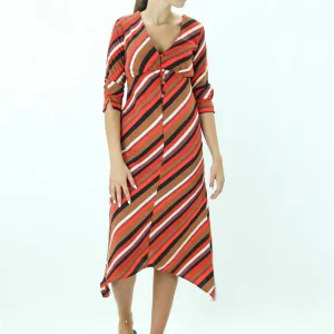 Women's Striped Colorblock Midi Dress,Multi