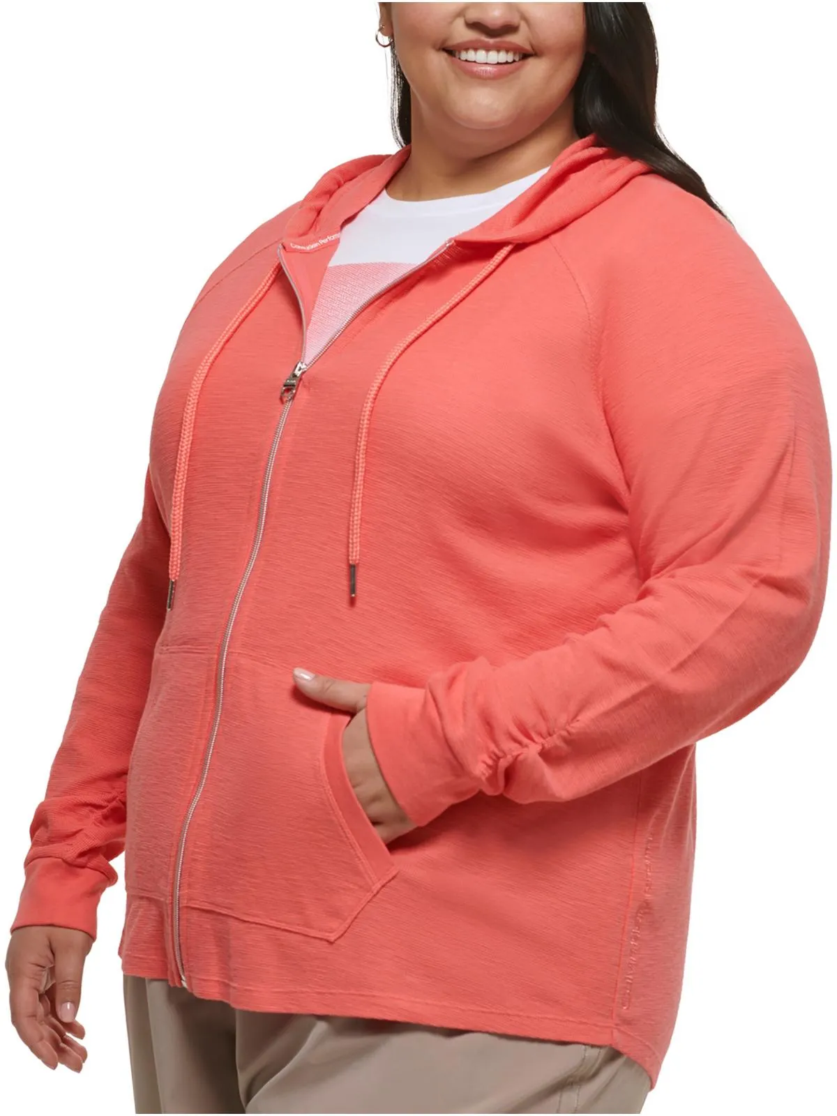 Womens Textured Drawstring Hem Zip Hoodie