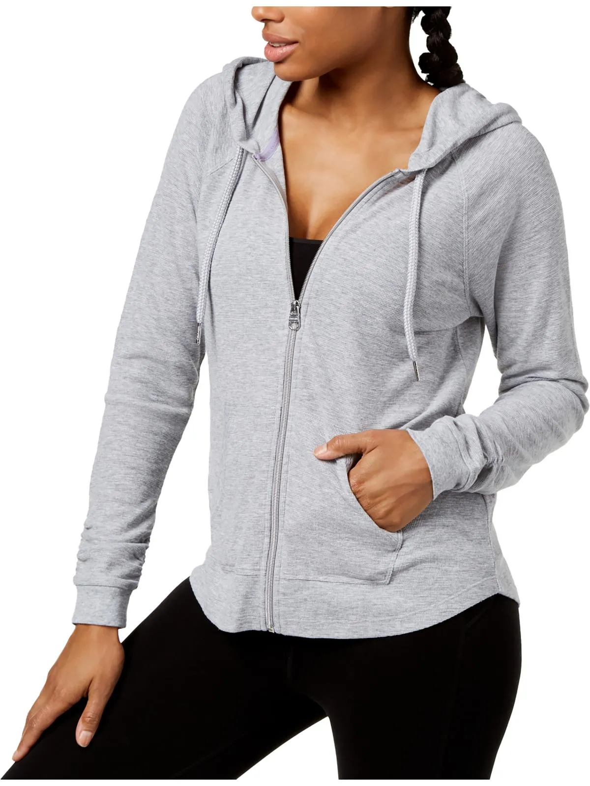 Womens Textured Drawstring Hem Zip Hoodie