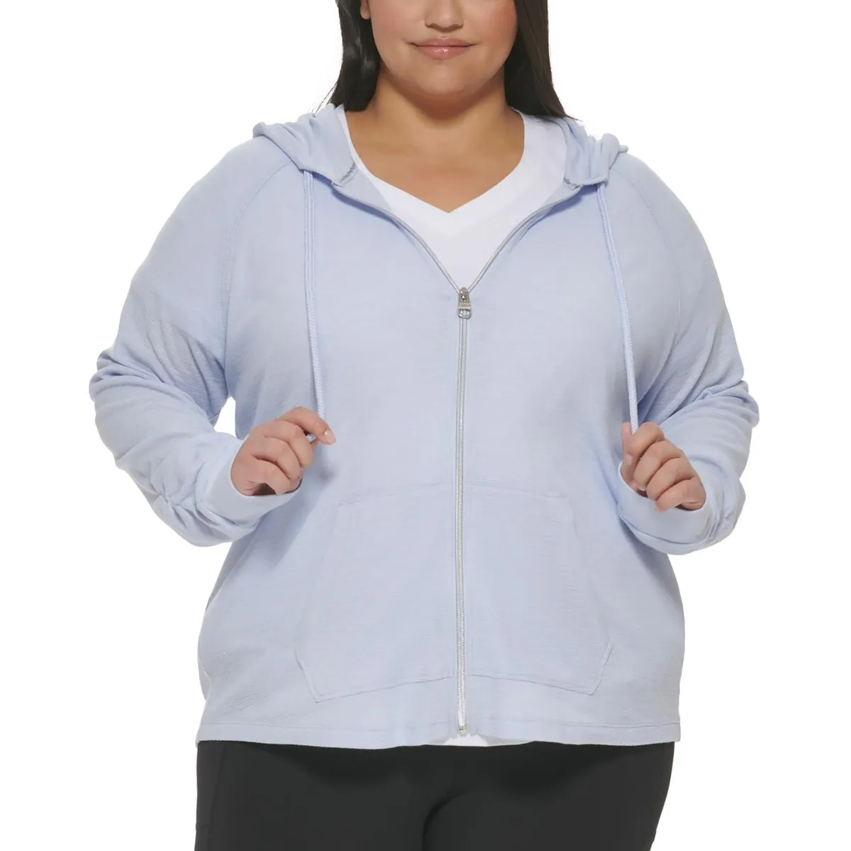 Womens Textured Drawstring Hem Zip Hoodie