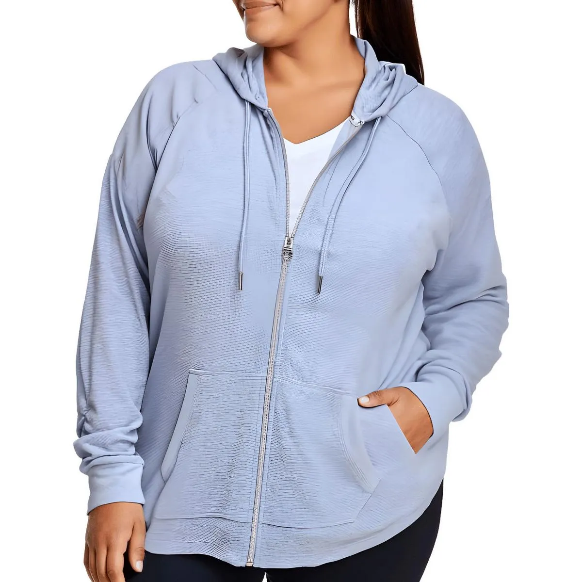 Womens Textured Drawstring Hem Zip Hoodie
