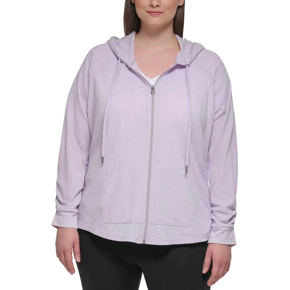 Womens Textured Drawstring Hem Zip Hoodie