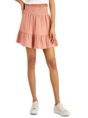 Women's Tiered Smocked Waist Cotton Skirt,Cameo Brown
